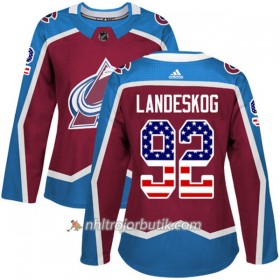 Dame Ishockey Colorado Avalanche Tröja Gabriel Landeskog 92 Adidas 2017-2018 Burgundy Röd USA Flag Fashion Authentic